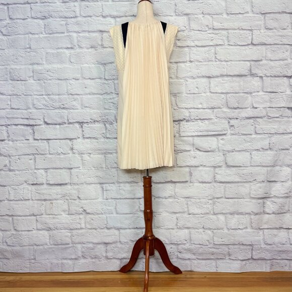 April, May Tana Cream & Navy Blue Pleated Mini Dress - Picture 2 of 6